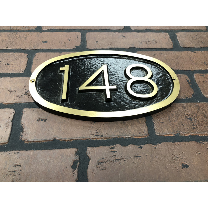 Plaque d’adresse murale sur 1 ligne bold, Noir / or, Oui