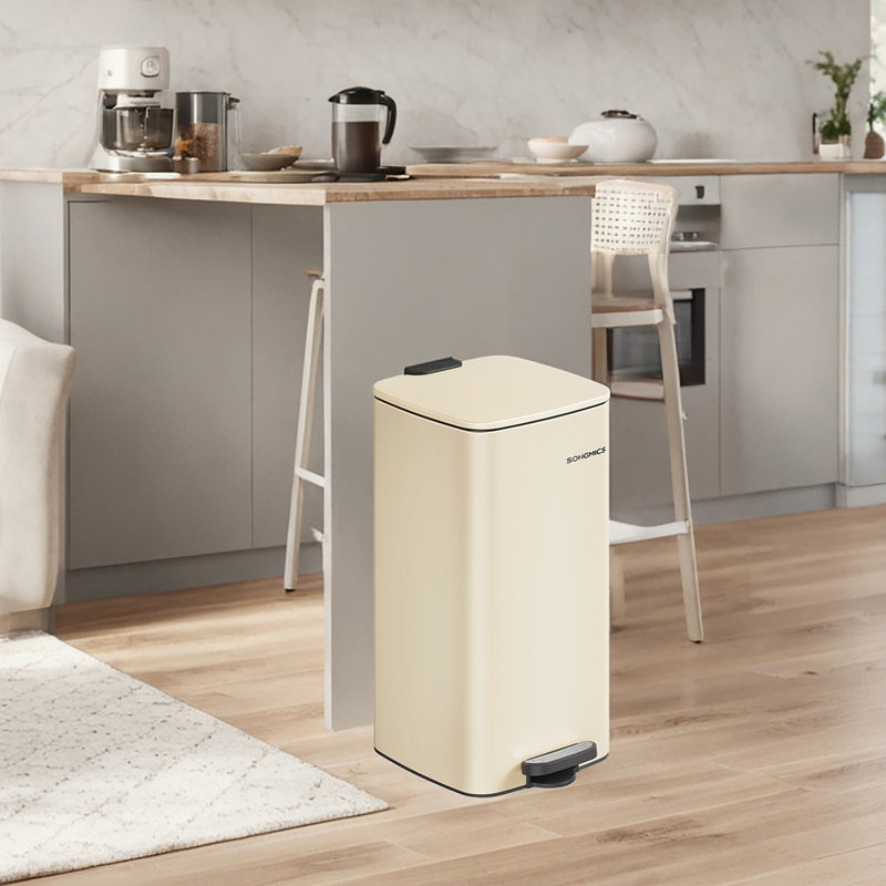 Clerfont Step On Kitchen Trash Can, 54.4cm H x 34cm W x 28.5cm D, Sand Beige