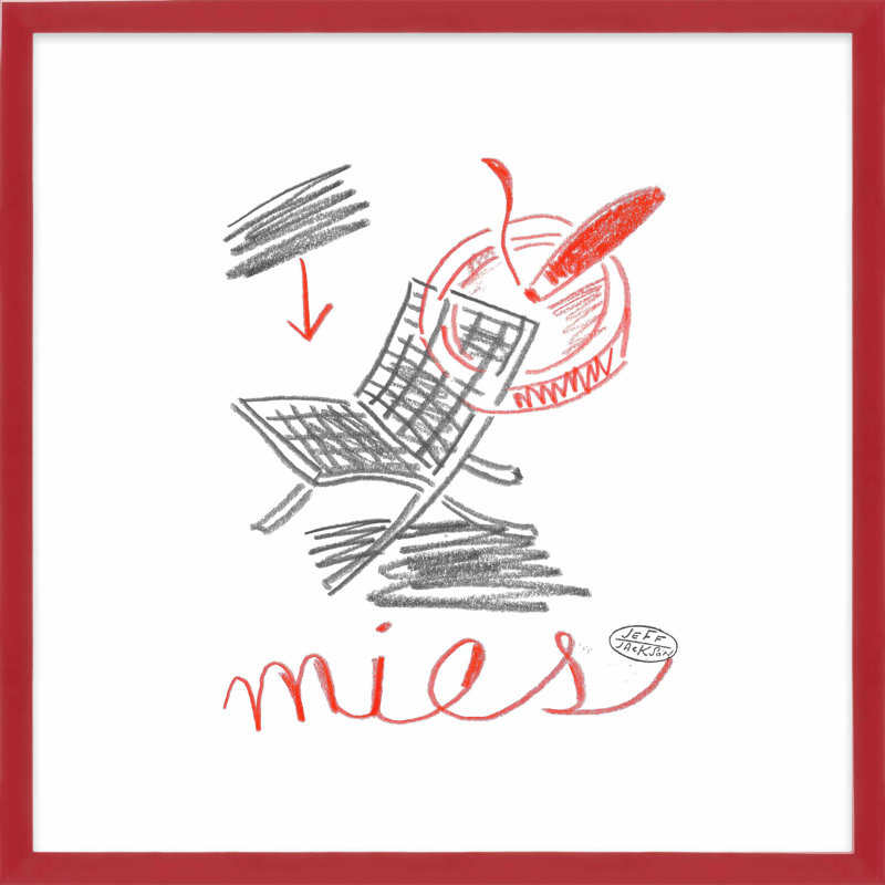 «Chairs Mies» par Jeff Jackson, reproduction, L 20 po x H 20 po, Papier avec cadre unique rouge