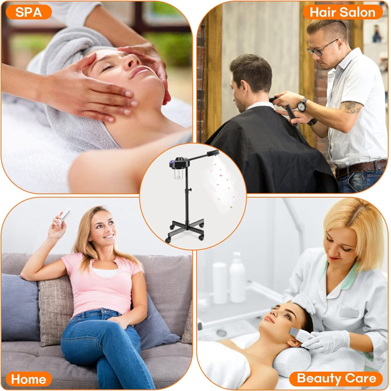 Vapeur pour le visage à ozone avec buse rotative à 180 ° pour spa visage, Noir