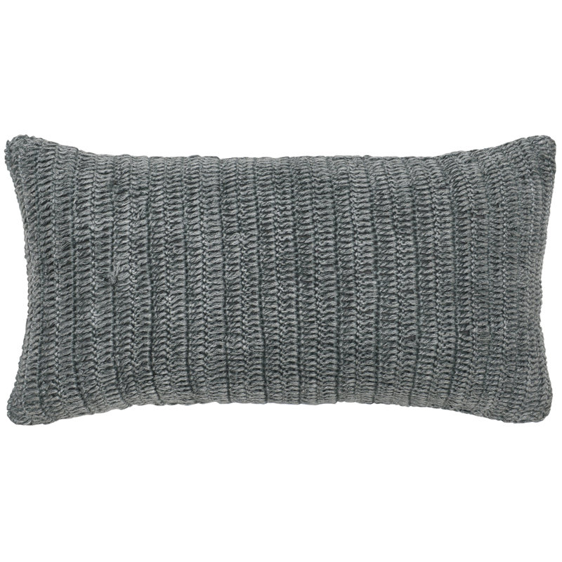 Nakeya Knitted Linen Throw Pillow, Gray, Rectangle, 14" x 26"