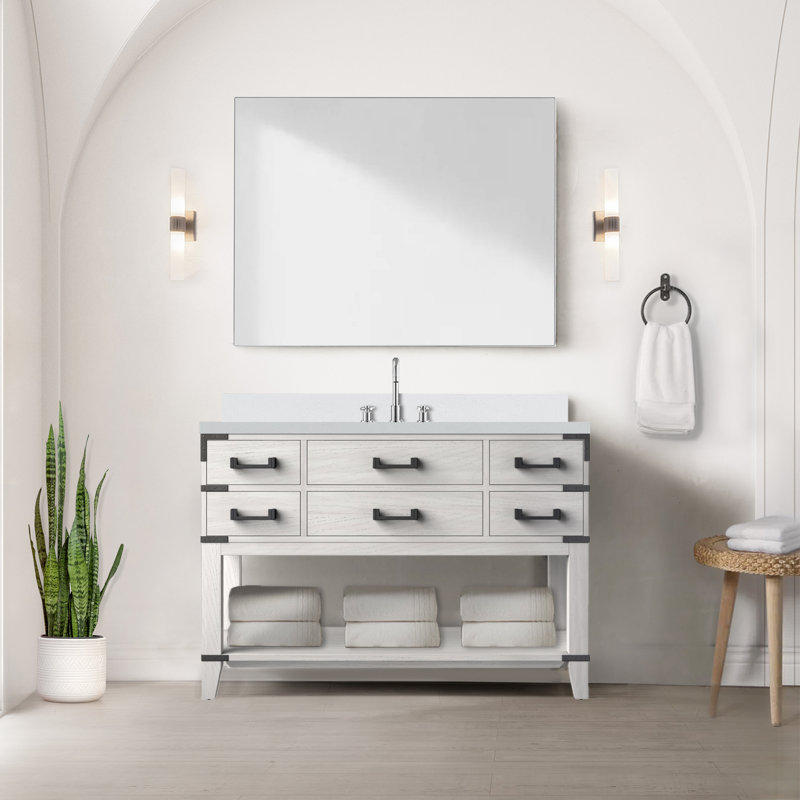 48" Single Bathroom Vanity Set, Gray Oak, White Cultured Marble