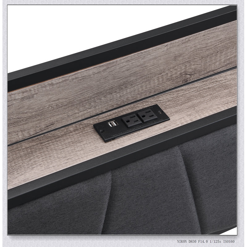 Base de lit plateforme avec tête de lit tapissier, doublure USB et tiroirs