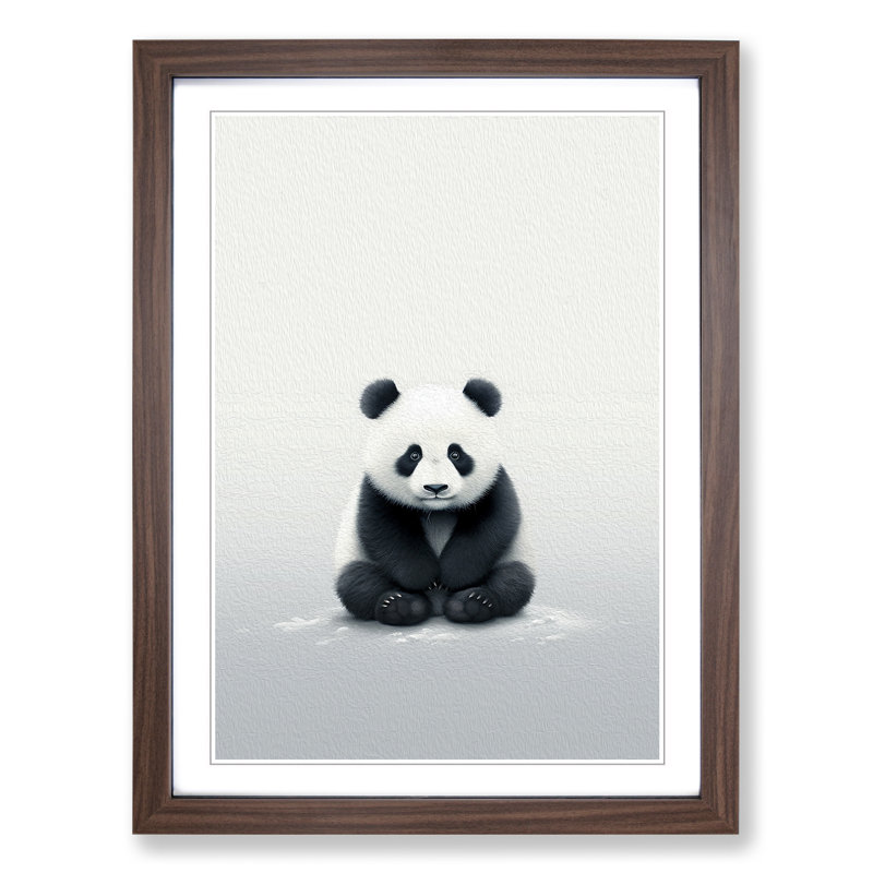 Panda Minimalism - Single Picture Frame Print on Wood, Walnut Framed, 34cm H x 25cm W x 2" D