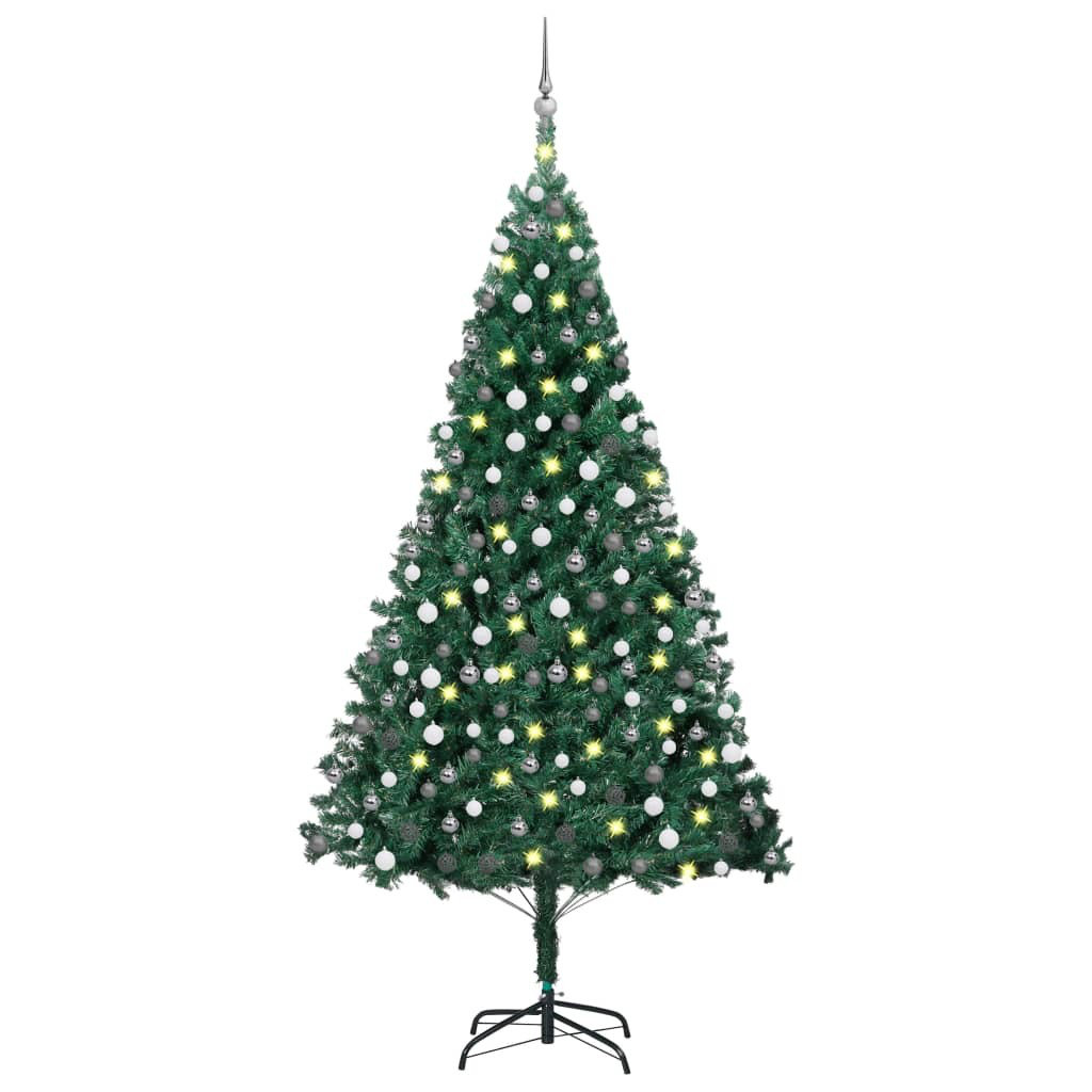 Künstlicher Weihnachtsbaum 180 cm Schwarz mit LED-Leuchten in Kaltweiß, Weihnachtsbaumkugeln und Ständer