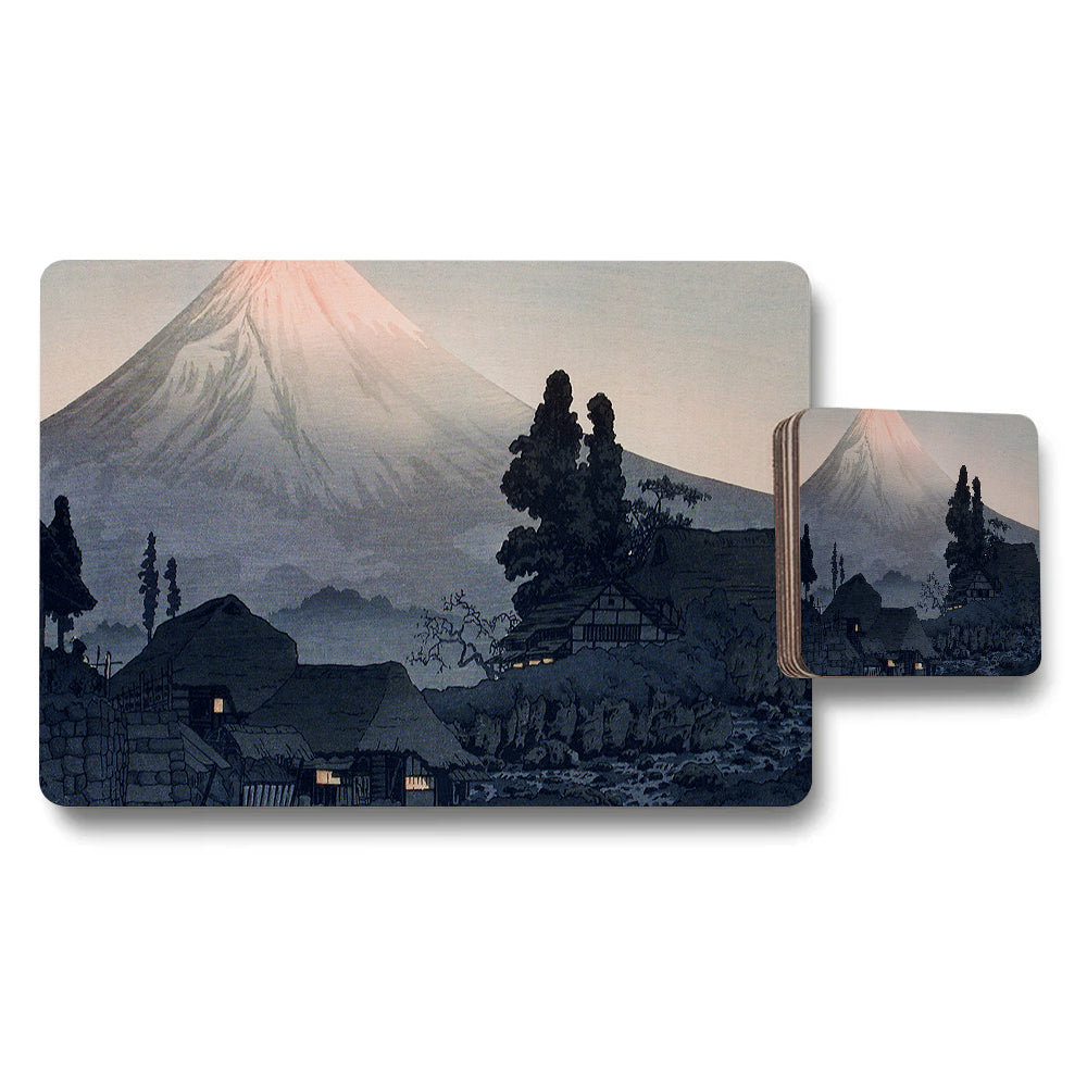 Japanese Mountain Village Scenic Placemat And Coaster Set