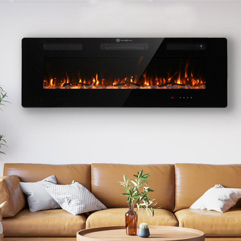 Delph Wall Mounted Electric Fireplace with Timer, Remote Control, Adjustable Flame Color, 700W/1400W