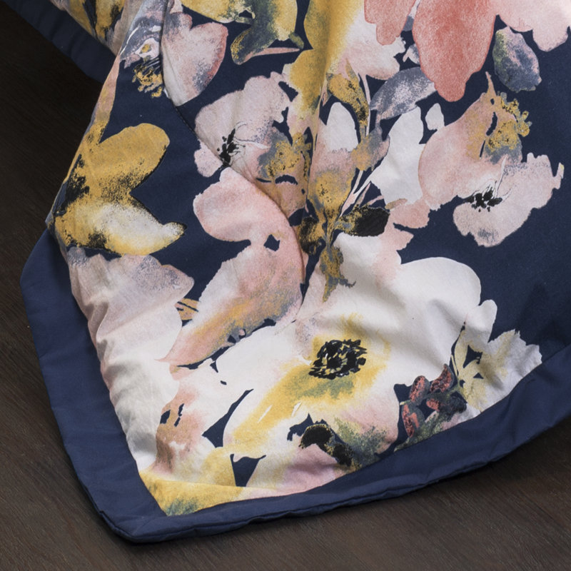 Blue Floral Watercolor Cotton Full Comforter Set