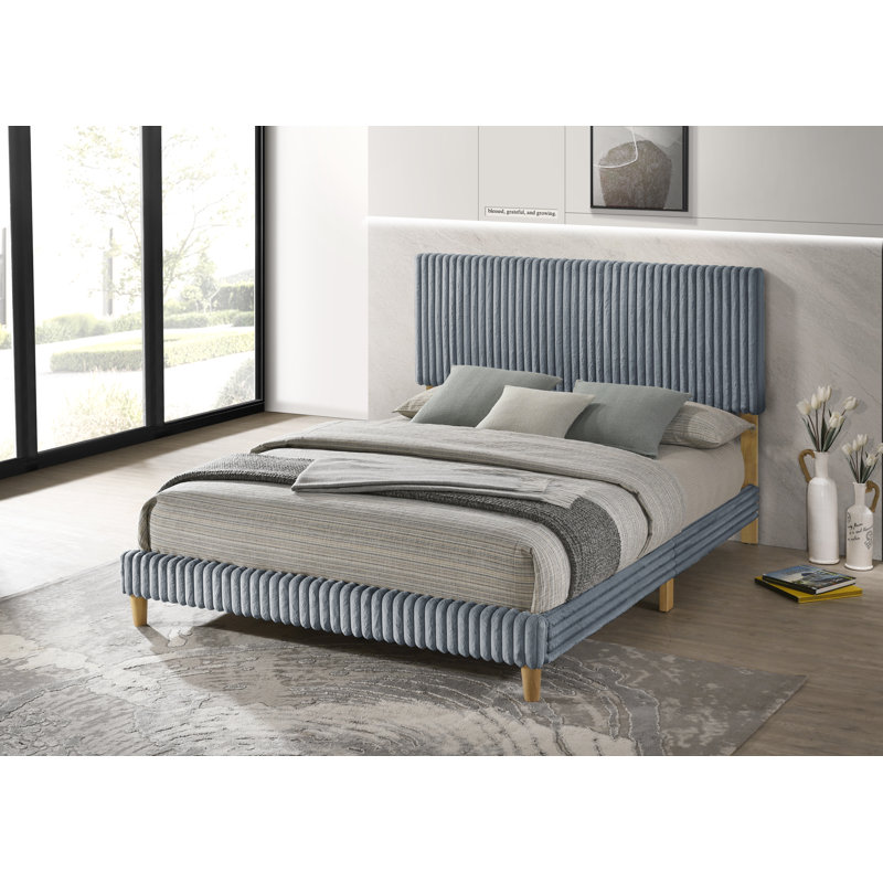 Velvet Corduroy Panel Bed, Light Grey, Full