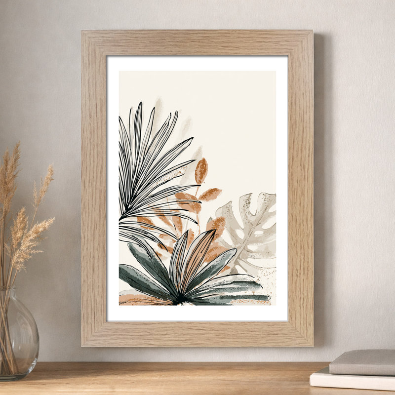 Nordic Botanical Wall Art - Home Decor Giclee Art Print of Palm Frond & Monstera, Scandi Brushwork Illustration in Sage and Terracotta Hues 1 Piece Wall Art
