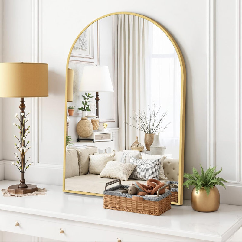 Arched Wall Mirror Bathroom Vanity Mirror With Metal Frame, Modern Arch Mirror For Bedroom, Living Room, Entryway, Wall Mounted Decorative Mirror