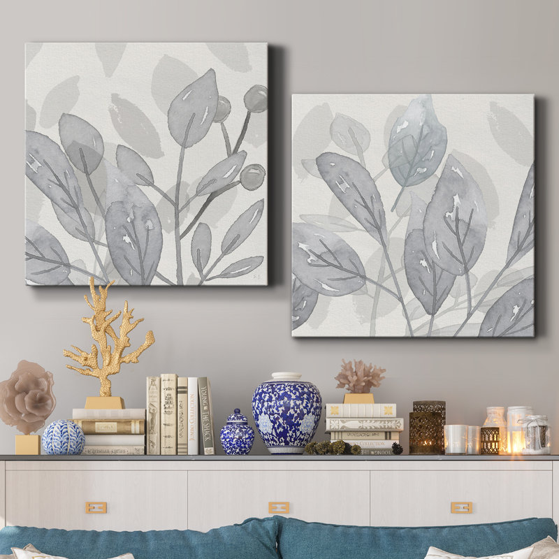 Shadow Leaves I - ensemble de 2 peintures sur toile tendue, H 24 po x l 48 po x P 1 po