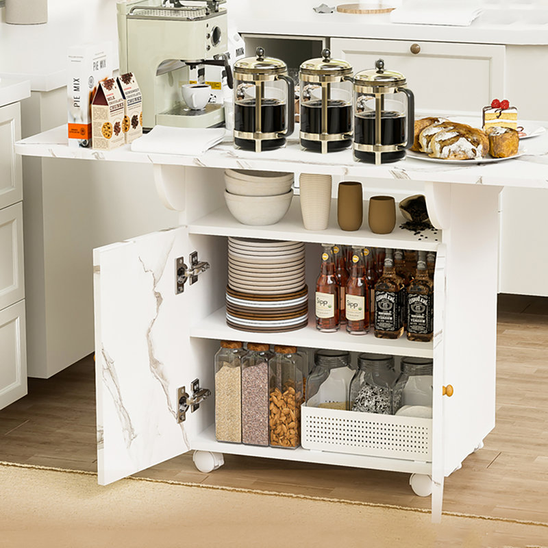 Wooden Folding Dining Table With Storage Rack And Cabinets