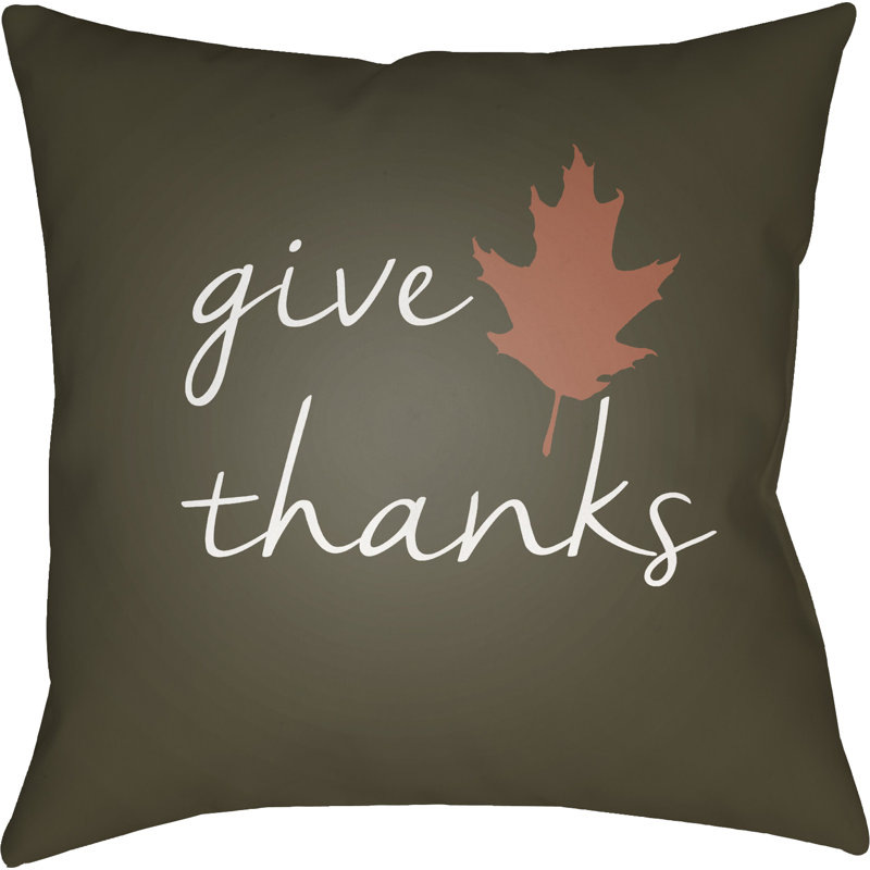 Thanksgiving Indoor/Outdoor Throw Pillow, 18" H x 18" W x 4" D, Brown/White