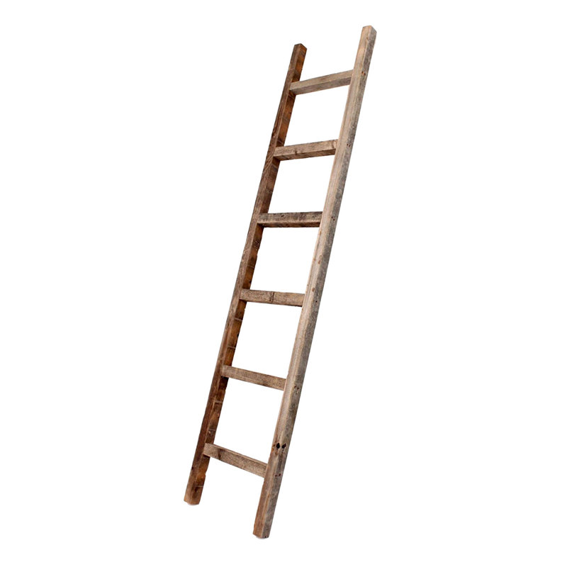 Orla Rustic Step Wood Ladder Shelf, Gray, (4 Shelves) 72" H x 12" W x 2" D