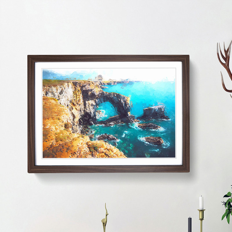 Green Bridge of Wales in Abstract - Picture Frame Graphic Art Print, 27cm H x 36cm W x 2cm D, Walnut Framed