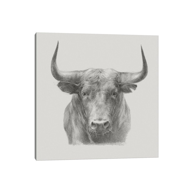 «Black Bull» par Ethan Harper - dessin, reproduction, H 37 po x l 37 po x P 1,5 po, Toile tendue, Pas de tapis