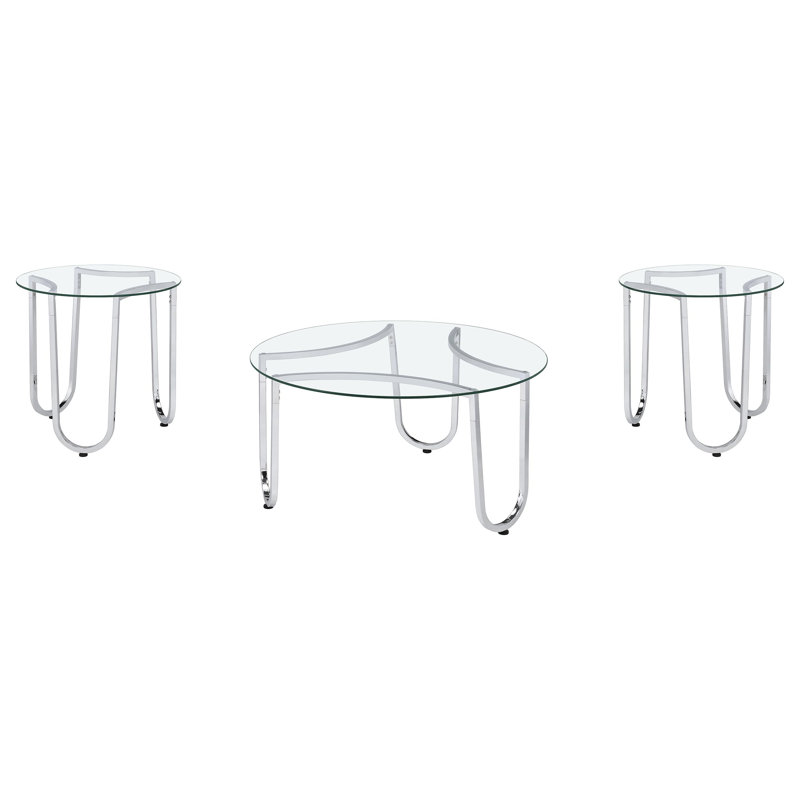 Dutton Chrome 3-piece Round Coffee Table Set