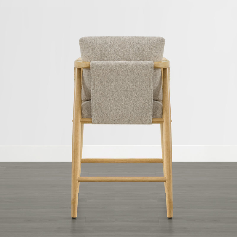 Upholstered Counter Stools with Hand-Woven Rope Arms, Gray