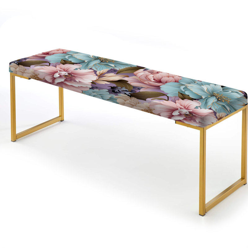 Banc floral rembourré or, Blue And Pink Pastels Peonies Flowers Accent I