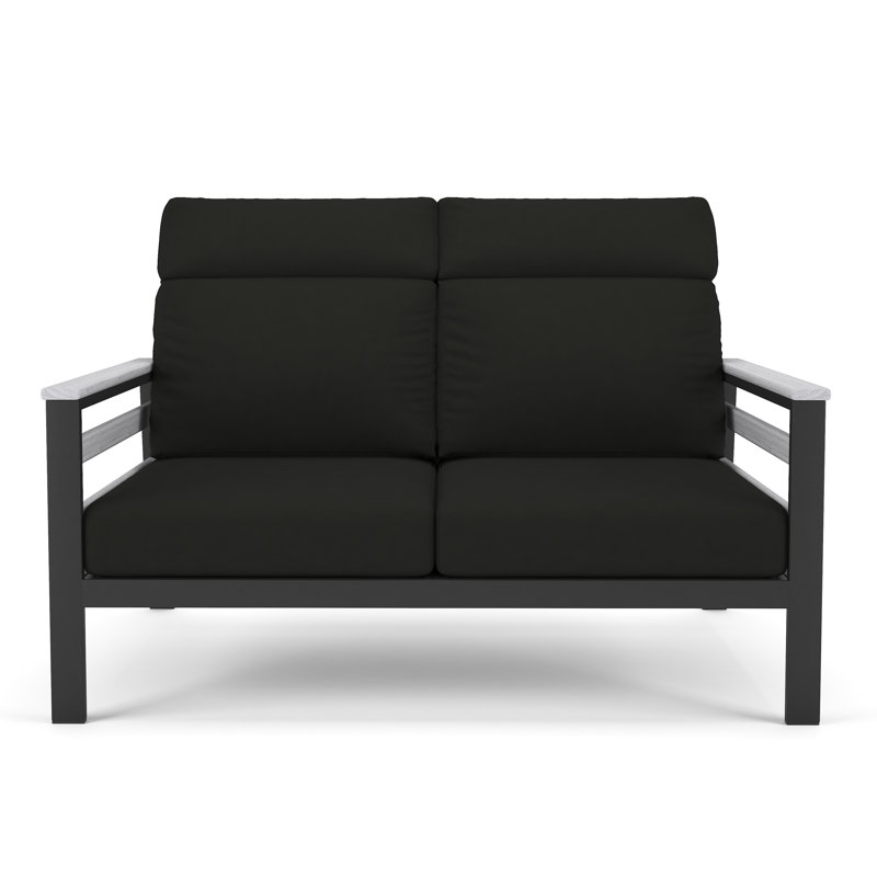 Townsend Metal Outdoor Loveseat With Sunbrella Cushion, Canvas Black, White