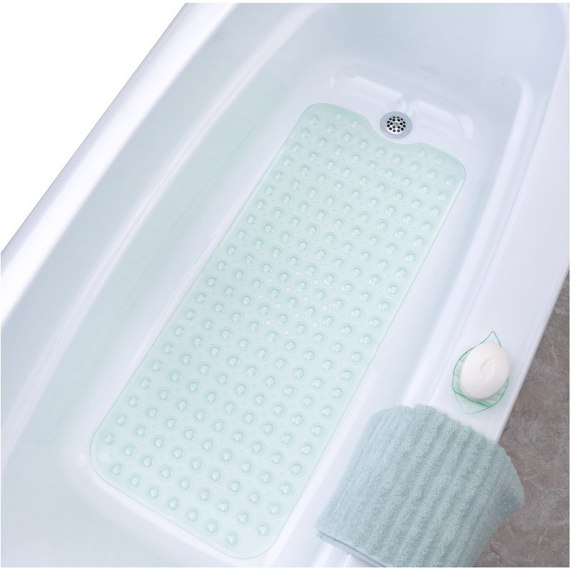 Extra Long Non-Slip Bathtub Mat with Suction Cups, Translucent Light Green