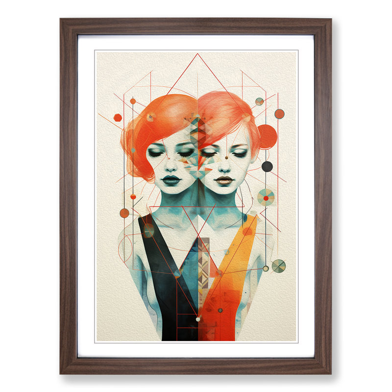 Gemini Zodiac Geometric No.2 - Single Picture Frame Print on Wood, Walnut, 64cm H x 46cm W x 2cm D