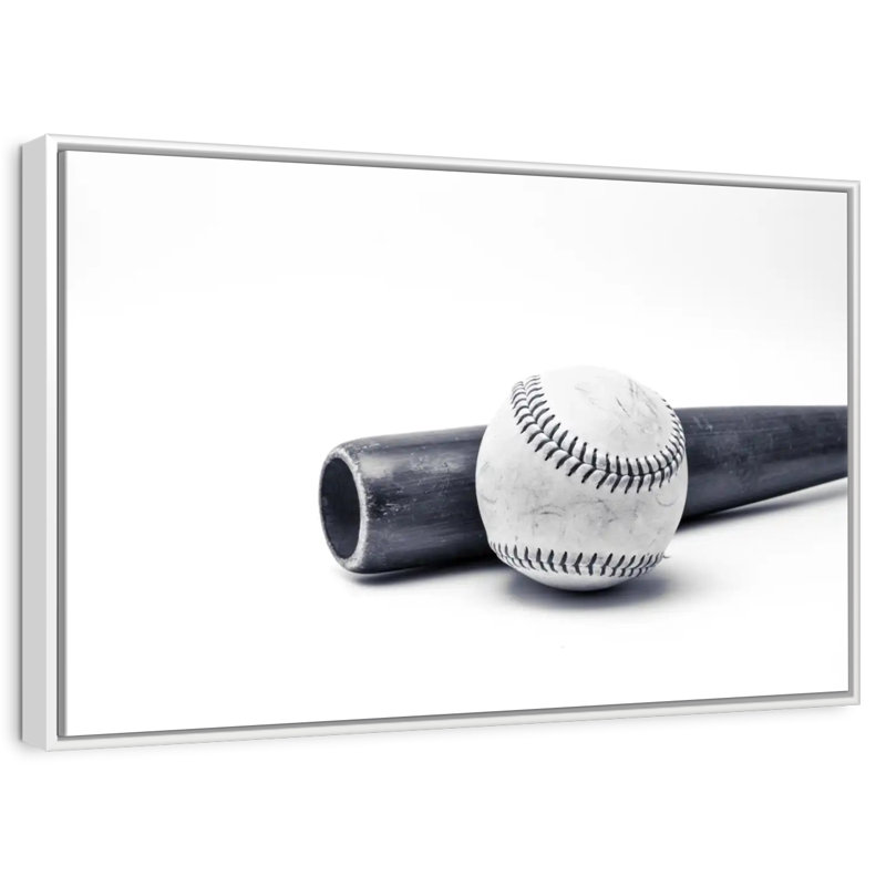 Baseball et batte, Cadre flottant blanc, 31 po x 21 po