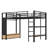 Full Size Metal Loft Bed with Wardrobe, Storage Shelves & Pegboard – Space-Saving Kids Bedroom Bed, Black-248877365