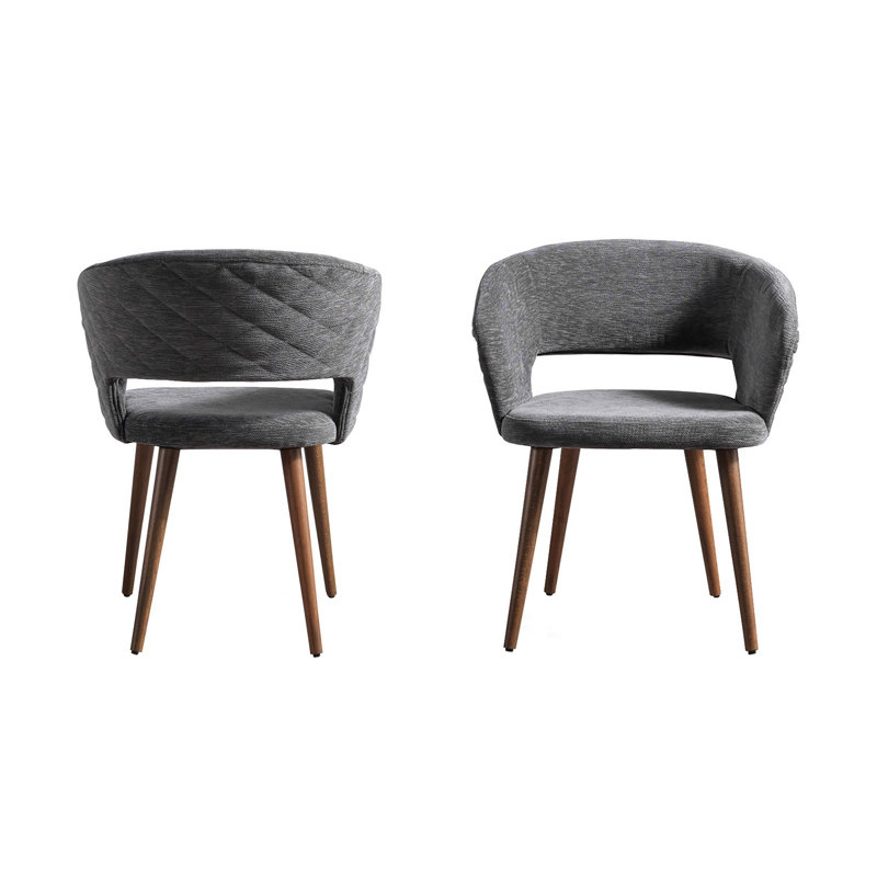 Ginnie 19.09'' H Tufted Fabric Upholstered Side Chair, Gray, Brown