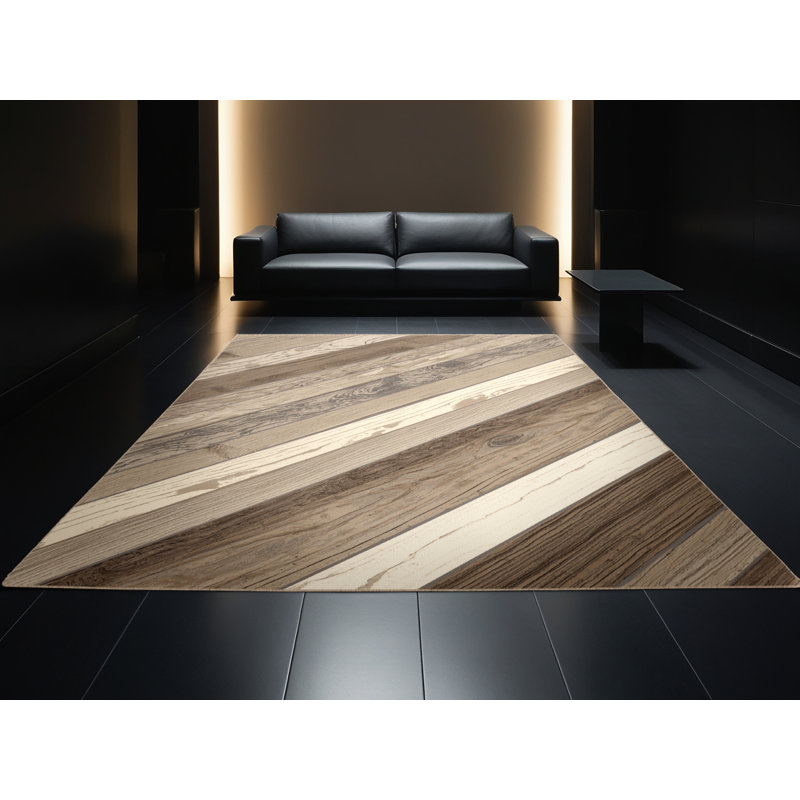 Tapis gris et beige en bois rustique lavable à la machine Paulett, 8 x 10