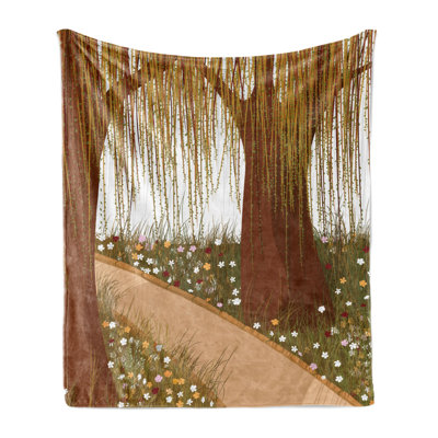 Ambesonne Willow Tree Fleece Throw Blanket Cartoon Weeping Braches Multicolor 78531