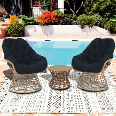 3-Piece Swivel Wicker Patio Conversation Set with Cushions - Outdoor Seating for 2,