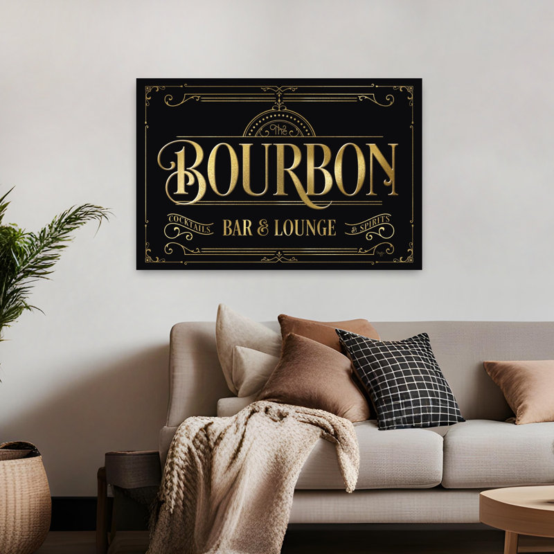 Bourbon Bar Lounge, art abstrait contemporain rétro, H 32 po x l 48 po