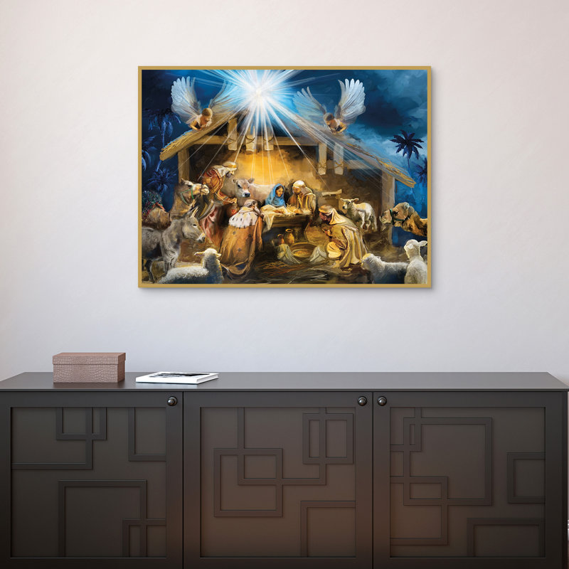 "Nativité 2" par Studio Arts, reproduction d'art sur toile, Encadrement de couleur or mat, H 31 po x l 41 po x P 1,5 po