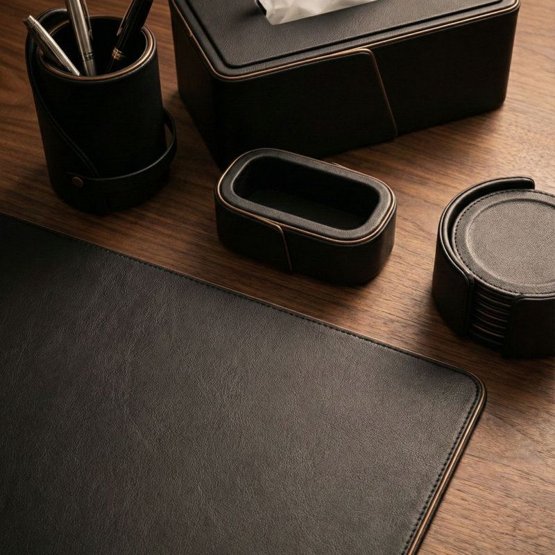 Sous-verres en cuir noir