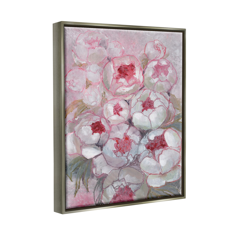 «Blue Outline Peony Blooms Abstract Floater Canvas» par Blursbyai, H 21 po x l 17 po x P 1,7 po, Cadre flottant gris lustré
