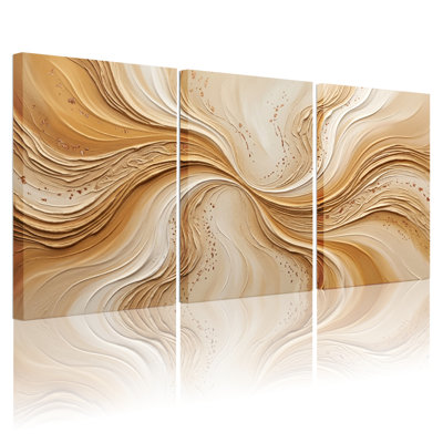 Wave Pattern Art Canvas Wrapped Wall Art Oil Painting Print Set Of 3 For Living Room Bedroom Home Decor