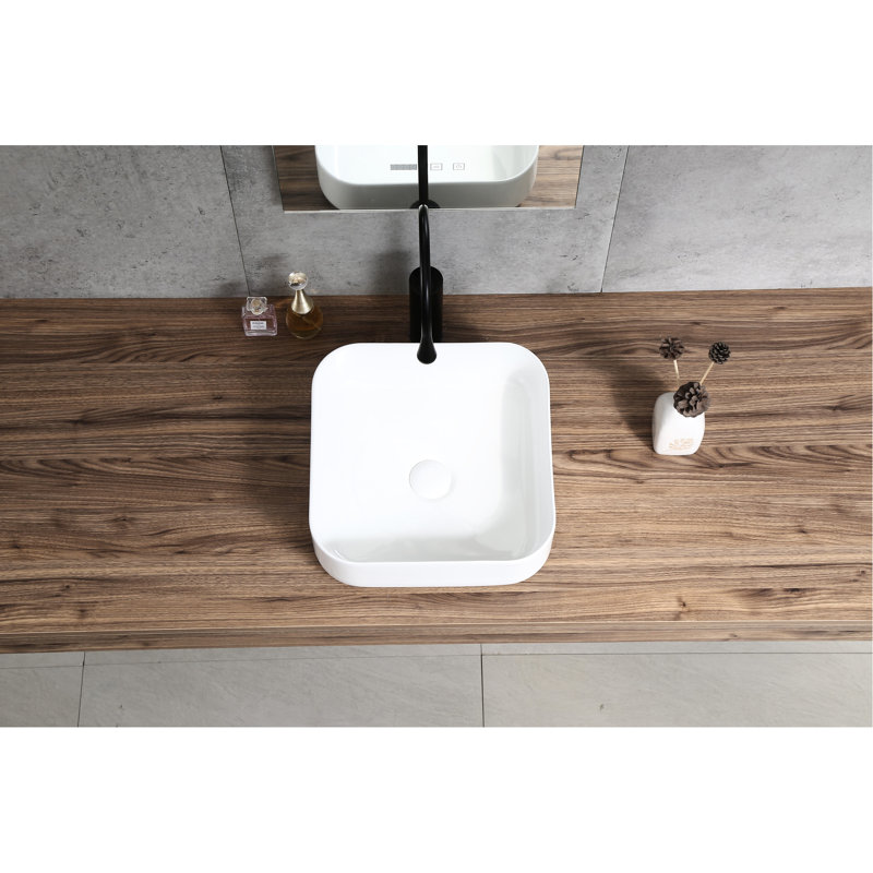 Lavabo de comptoir en céramique blanche, rehausse la teinture de salle de bain, lavabo polyvalent