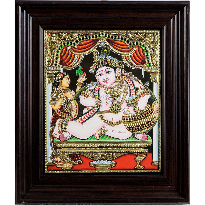 Baby Krishna, peinture encadrée de Tanjore