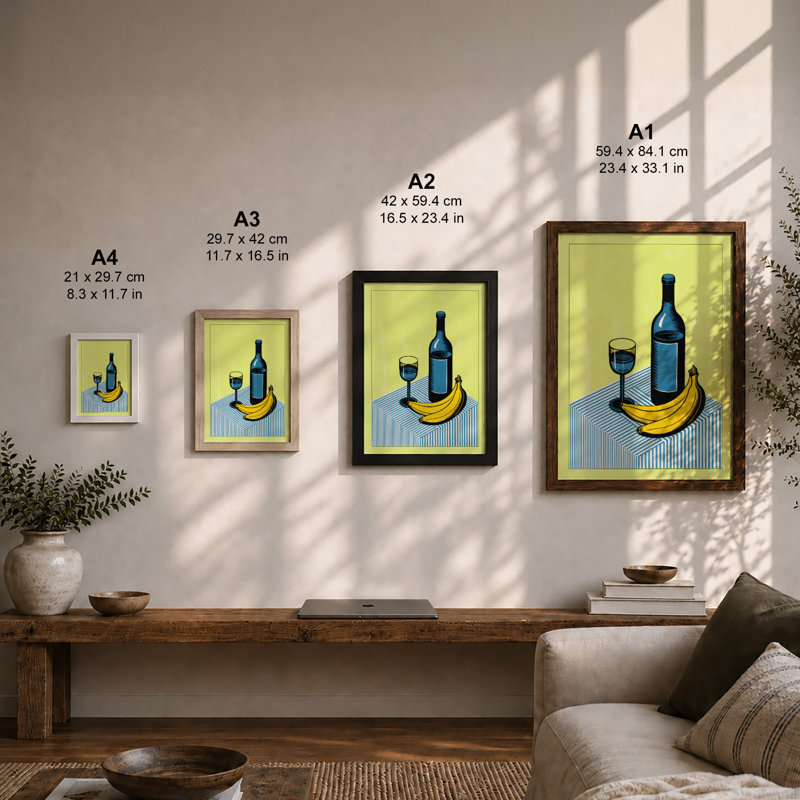 Still Life with Wine Minimalist - Framed Print, A3 - 42.0 x 29.7 cm, Unframed