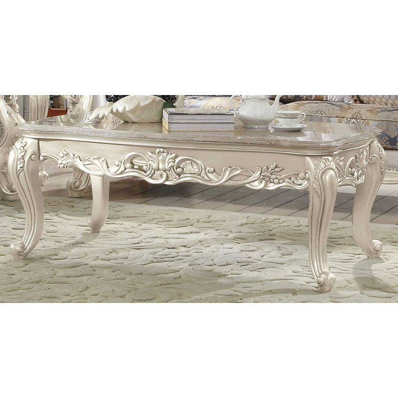 Gorsedd Rectangular Marble Top Antique White Coffee Table