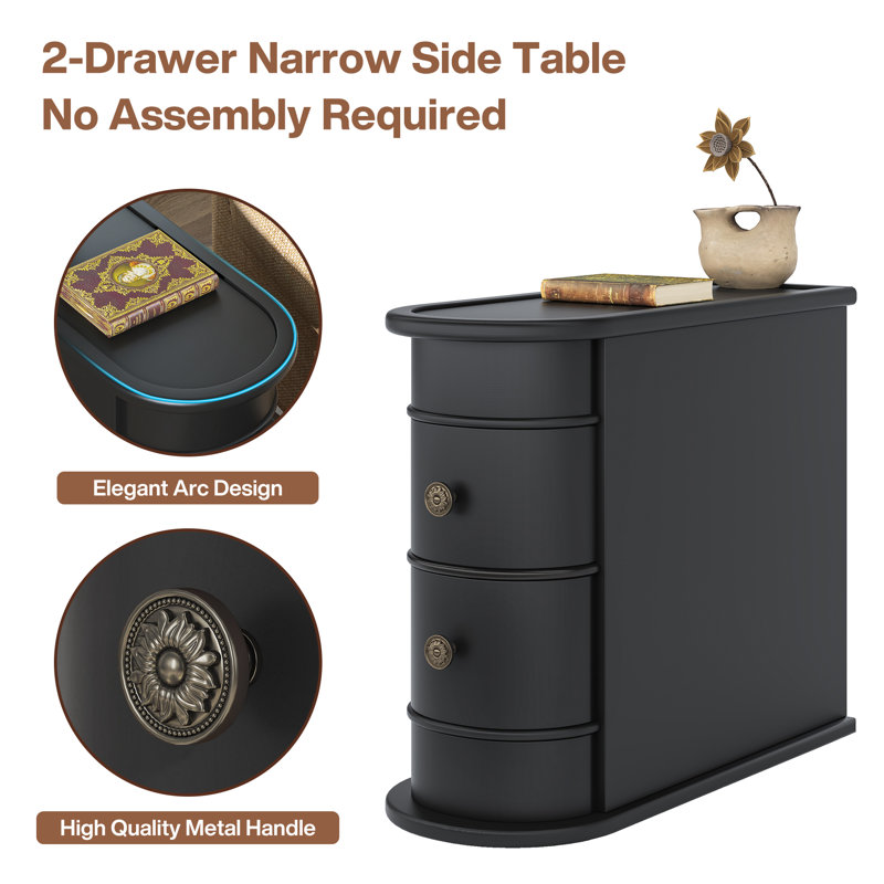 Chad Block 2 - Drawer Solid End Table, No Assembly Required, Finished Back, Black