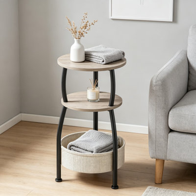 Table d'appoint ronde avec panier de rangement, petite table de bout à 3 niveaux pour économiser de l'espace, table basse, support de coin pour le salon, la chambre à coucher, le jardin, 24 po de hauteur