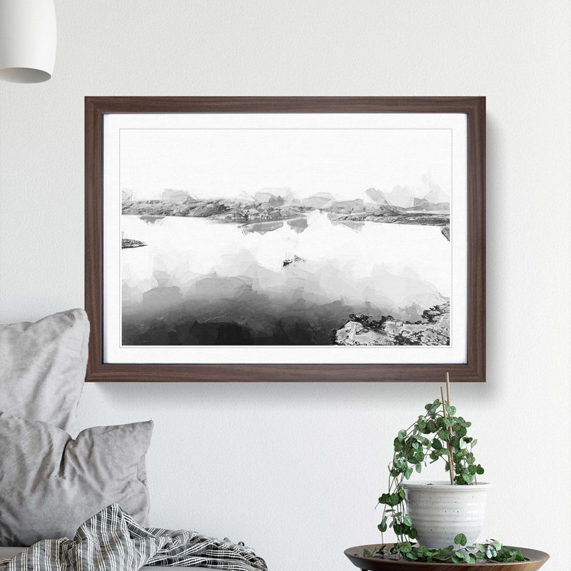 Boat on the Lake in Abstract - Picture Frame Graphic Art Print, Walnut Framed, 48cm H x 65cm W x 2cm D