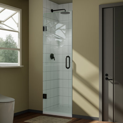 Porte de douche à charnière sans cadre l 24 po x H 72 po avec verre trempé de 3/8 po