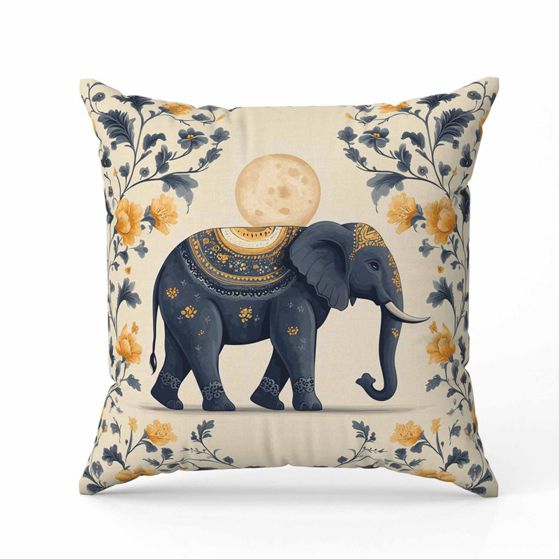 Oreiller en faux suède Moonbeam Elephant, Carré 16 po, Jaune/gris