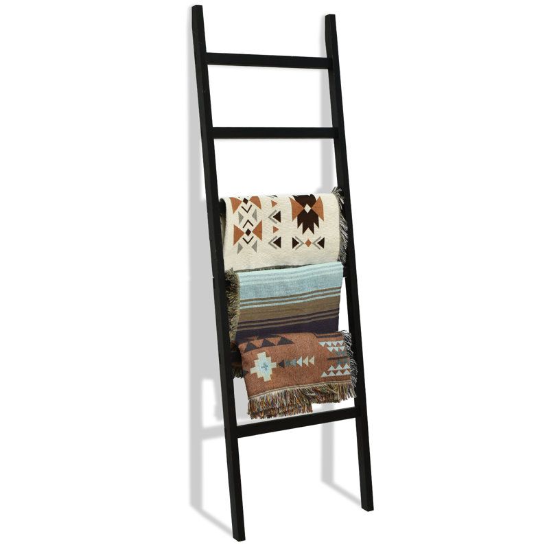Gracie Oaks 6.4ft Wooden Blanket Ladder,24in Wide, Black