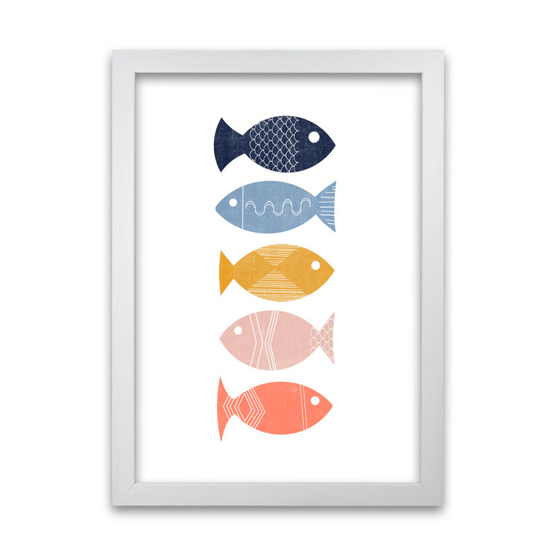 Scandinavian Geometric Fish A - Print, White Frame, 59cm H x 42cm W x 3cm D