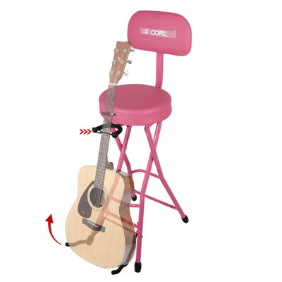 5Core Guitar Stool 3.15" Padded Chair w Backrest Foldable Music Seat Built in Foot Rest Guitar Stand
